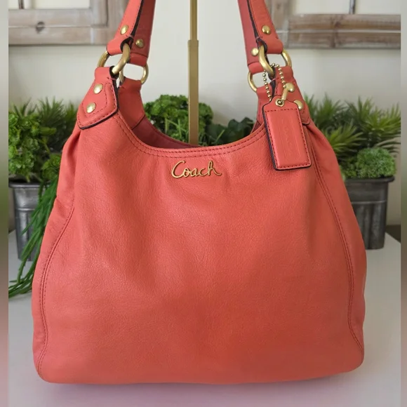 Coach Ashley Leather Hobo Bag Tea Rose/Coral + NWT Coach 100% Silk Twilly - Picture 4 of 16
